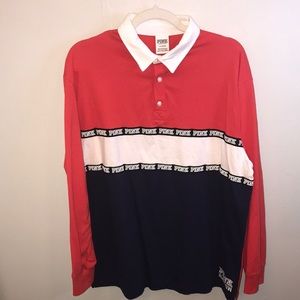 Pink Victoria’s Secret Rugby Polo Long Sleeve Shirt